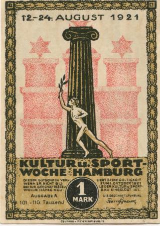 Hamburg - Kultur- und Sportwoche, Finanzausschuss und Geschäftsführung - 12.8.1921/24.8.1921 - 1.10.1921 - 1 Mark 