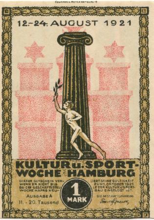 Hamburg - Kultur- und Sportwoche, Finanzausschuss und Geschäftsführung - 12.8.1921/24.8.1921 - 1.10.1921 - 1 Mark 