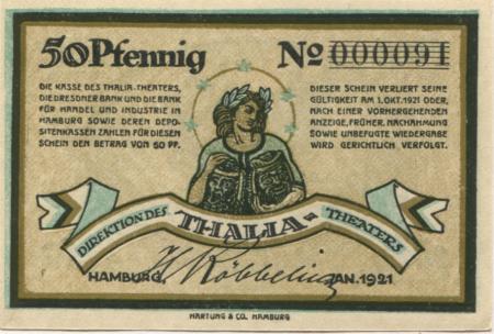 Hamburg - Thalia-Theater - Januar 1921 - 1.10.1921 - 50 Pfennig 