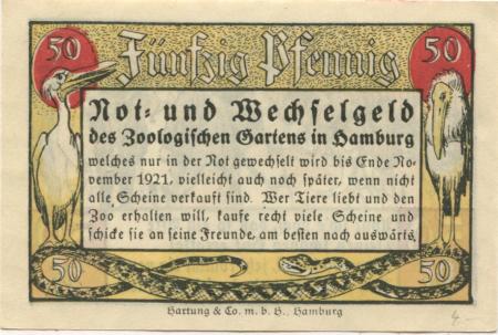 Hamburg - Zoologischer Garten - - Ende November 1921 - 50 Pfennig 