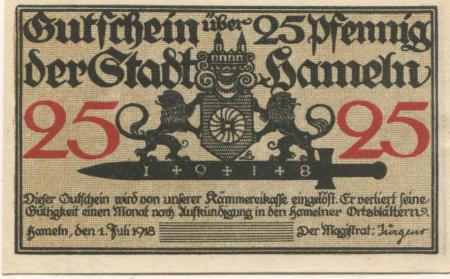 Hameln - Stadt - 1.7.1918 - 25 Pfennig 