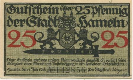 Hameln - Stadt - 1.7.1918 - 25 Pfennig 