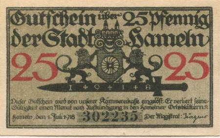 Hameln - Stadt - 1.7.1918 - 25 Pfennig 