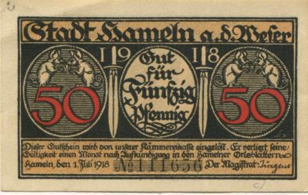 Hameln - Stadt - 1.7.1918 - 50 Pfennig 