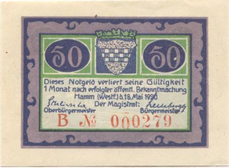 Hamm -Stadt - 18.5.1920 - 50 Pfennig 