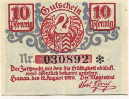 Hanau - Stadt - 12.8.1920 - 10 Pfennig 