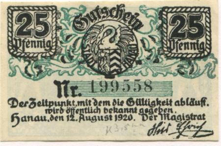 Hanau - Stadt - 12.8.1920 - 25 Pfennig 