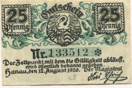 Hanau - Stadt - 12.8.1920 - 25 Pfennig 
