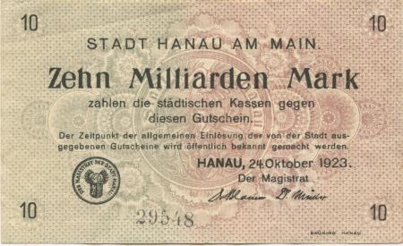 Hanau - Stadt - 24.10.1923 - 10 Milliarden Mark 