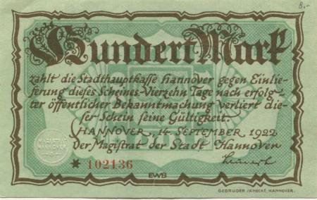 Hannover - Stadt - 14.9.1922 - 100 Mark 