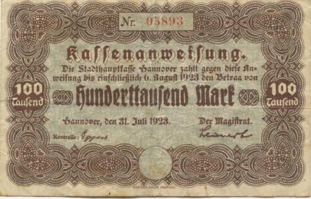 Hannover - Stadt - 31.7.1923 - 6.8.1923 - 100000 Mark 