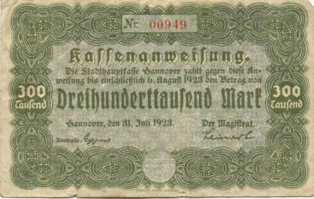 Hannover - Stadt - 31.7.1923 - 6.8.1923 - 300000 Mark 