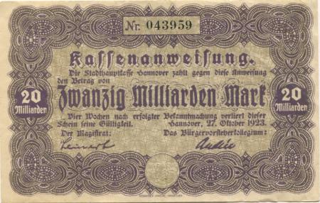 Hannover - Stadt - 27.10.1923 - 20 Milliarden Mark 