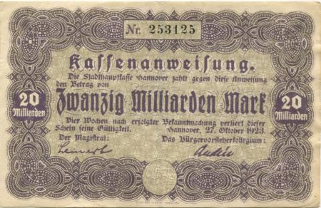 Hannover - Stadt - 27.10.1923 - 20 Milliarden Mark 