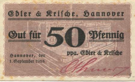 Hannover - Edler & Krische, Geschäftsbücherfabrik, Buch- und Steindruckerei - 1.9.1918 - 50 Pfennig 