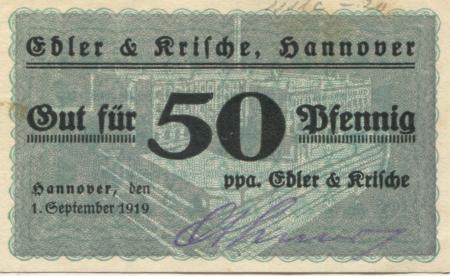 Hannover - Edler & Krische, Geschäftsbücherfabrik, Buch- und Steindruckerei - 1.9.1919 - 50 Pfennig 