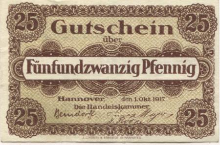 Hannover - Handelskammer - 1.10.1917 - 25 Pfennig 