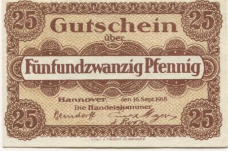 Hannover - Handelskammer - 16.9.1918 - 25 Pfennig 
