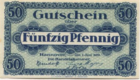 Hannover - Handelskammer - 1.6.1919 - 50 Pfennig 