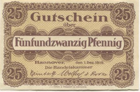 Hannover - Handelskammer - 1.12.1919 - 25 Pfennig 