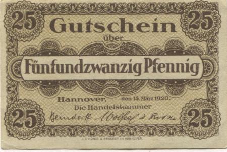 Hannover - Handelskammer - 15.3.1920 - 25 Pfennig 
