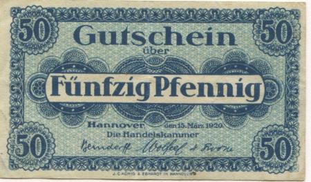 Hannover - Handelskammer - 15.3.1920 - 50 Pfennig 