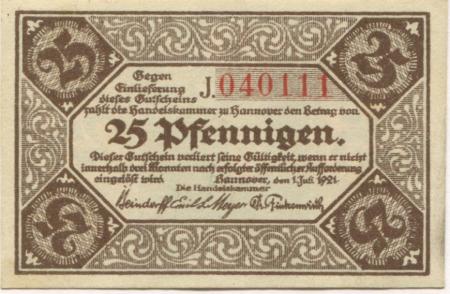 Hannover - Handelskammer - 1.7.1921 - 25 Pfennig 
