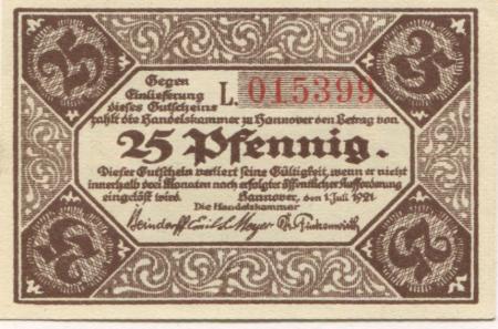 Hannover - Handelskammer - 1.7.1921 - 25 Pfennig 