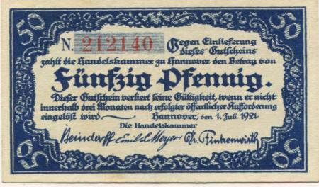Hannover - Handelskammer - 1.7.1921 - 50 Pfennig 