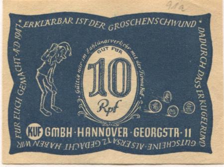 Hannover - KuF GmbH, Georgstr. 11 - - 31.12.1947 - 10 Pfennig 