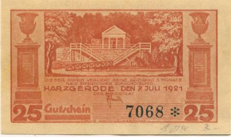 Harzgerode - Stadt - 7.7.1921 - 25 Pfennig 