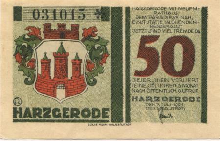 Harzgerode - Stadt - 7.7.1921 - 50 Pfennig 