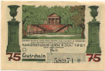 Harzgerode - Stadt - 7.7.1921 - 75 Pfennig 