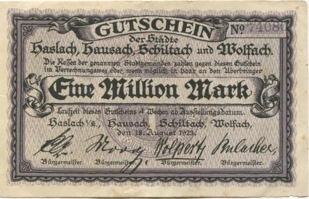 Haslach - Stadt - 18.8.1923 - 1 Million Mark 