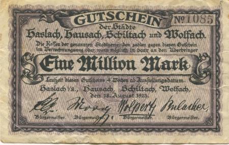 Haslach - Stadt - 18.8.1923 - 1 Million Mark 