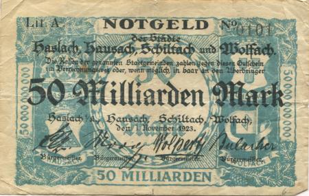 Haslach - Stadt - 1.11.1923 - 50 Milliarden Mark 
