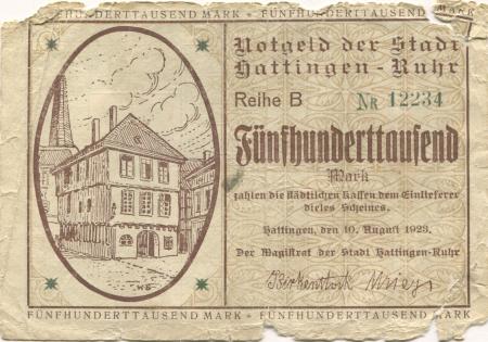 Hattingen - Stadt - 10.8.1923 - 500000 Mark 