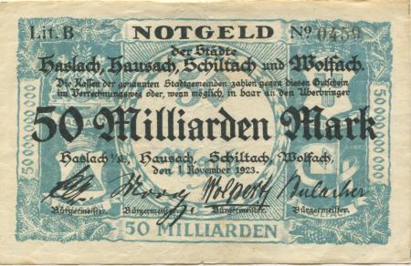 Hausach - Stadt - 1.11.1923 - 50 Milliarden Mark 