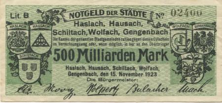 Hausach - Stadt - 15.11.1923 - 500 Milliarden Mark 