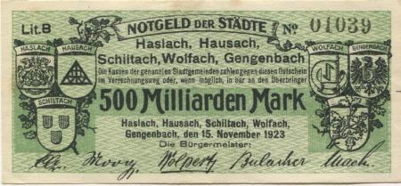 Hausach - Stadt - 15.11.1923 - 500 Milliarden Mark 