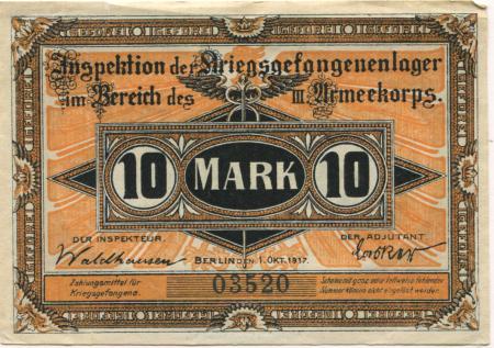 Havelberg - Inspektion der Kriegsgefangenenlager im Bereich des III.Armeekorps - 1.10.1917 - 10 Mark 