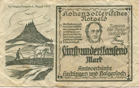 Hechingen und Haigerloch - Amtsverbände - August 1923 - 500000 Mark 