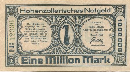 Hechingen und Haigerloch - Amtsverbände - August 1923 - 1 Million Mark 