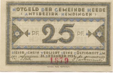 Heede - Gemeinde - - 31.12.1921 - 25 Pfennig 