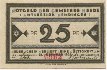 Heede - Gemeinde - - 31.12.1921 - 25 Pfennig 