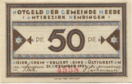 Heede - Gemeinde - - 31.12.1921 - 50 Pfennig 