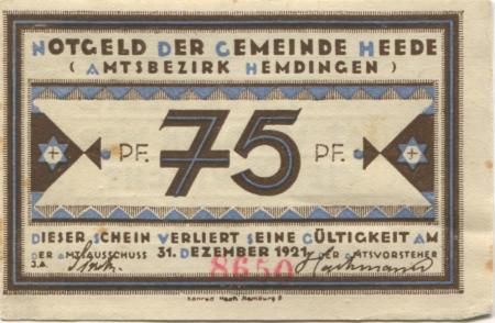 Heede - Gemeinde - - 31.12.1921 - 75 Pfennig 