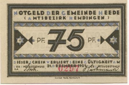 Heede - Gemeinde - - 31.12.1921 - 75 Pfennig 