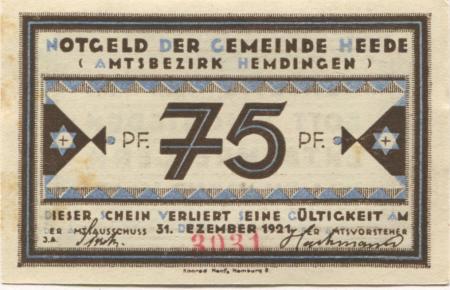 Heede - Gemeinde - - 31.12.1921 - 75 Pfennig 