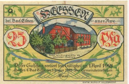 Heeßen - Gemeinde -  1.1.1921 -  1.4.1921 - 25 Pfennig 